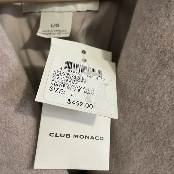 NWT Club Monaco Daylina Almond Beige Wool Coat Size Large Long Wool Coat - Picture 6 of 9